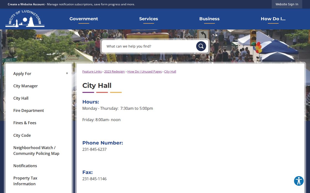 Ludington court records and City Hall contact source