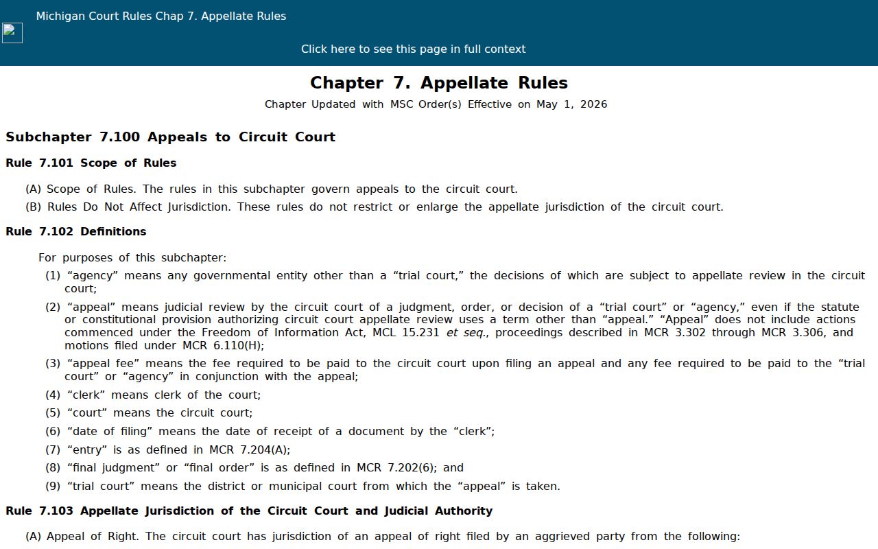 Mason County civil court docket appeal access under Michigan appellate rules