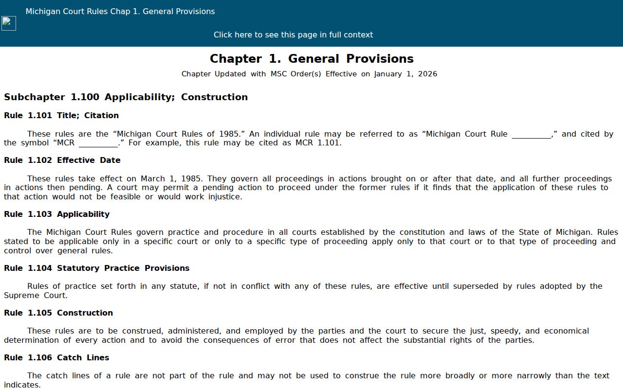 Mason County civil court docket access under Michigan Court Rules Chapter 1