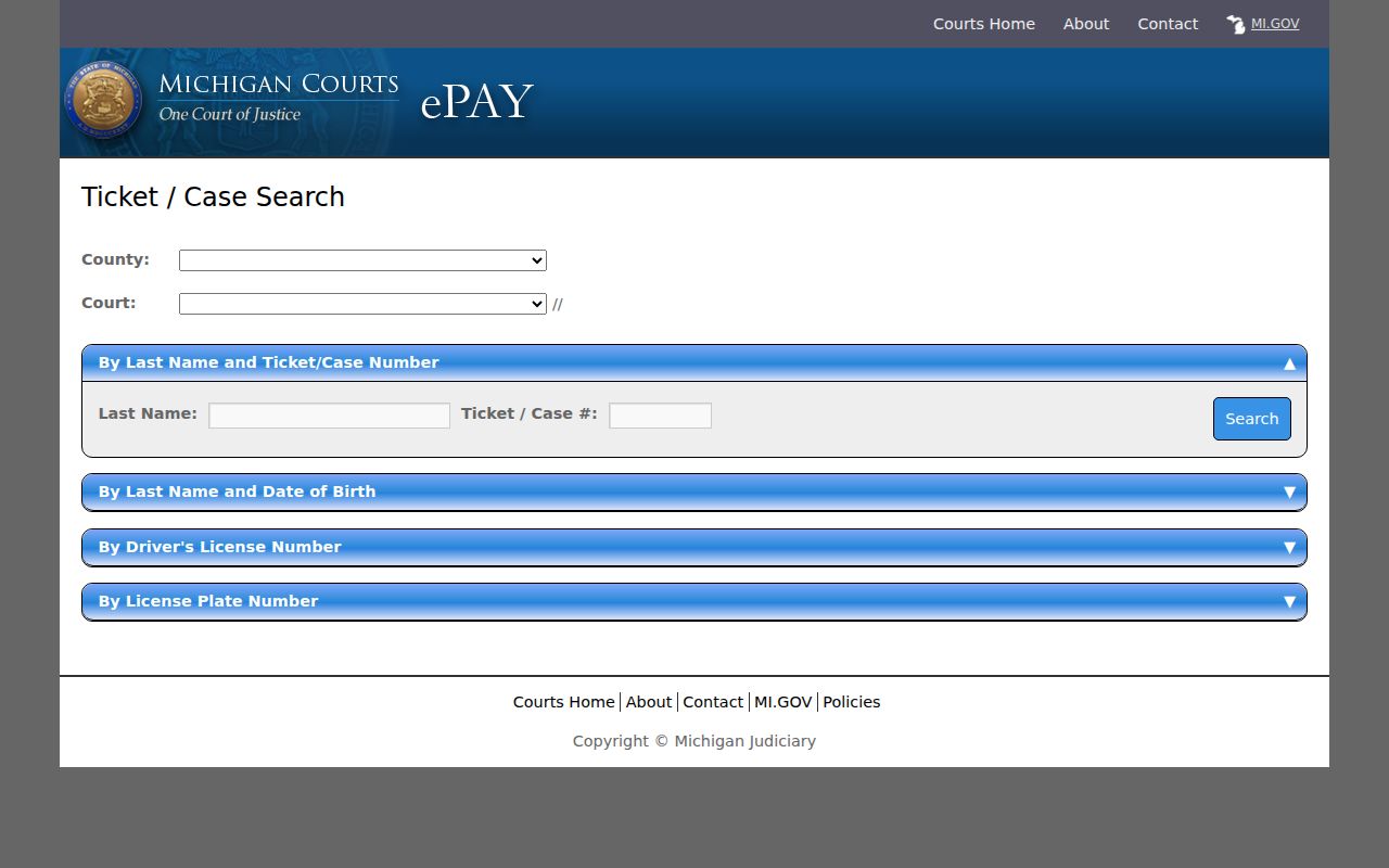 Mason County traffic court records reference showing Michigan eTix ticket search methods
